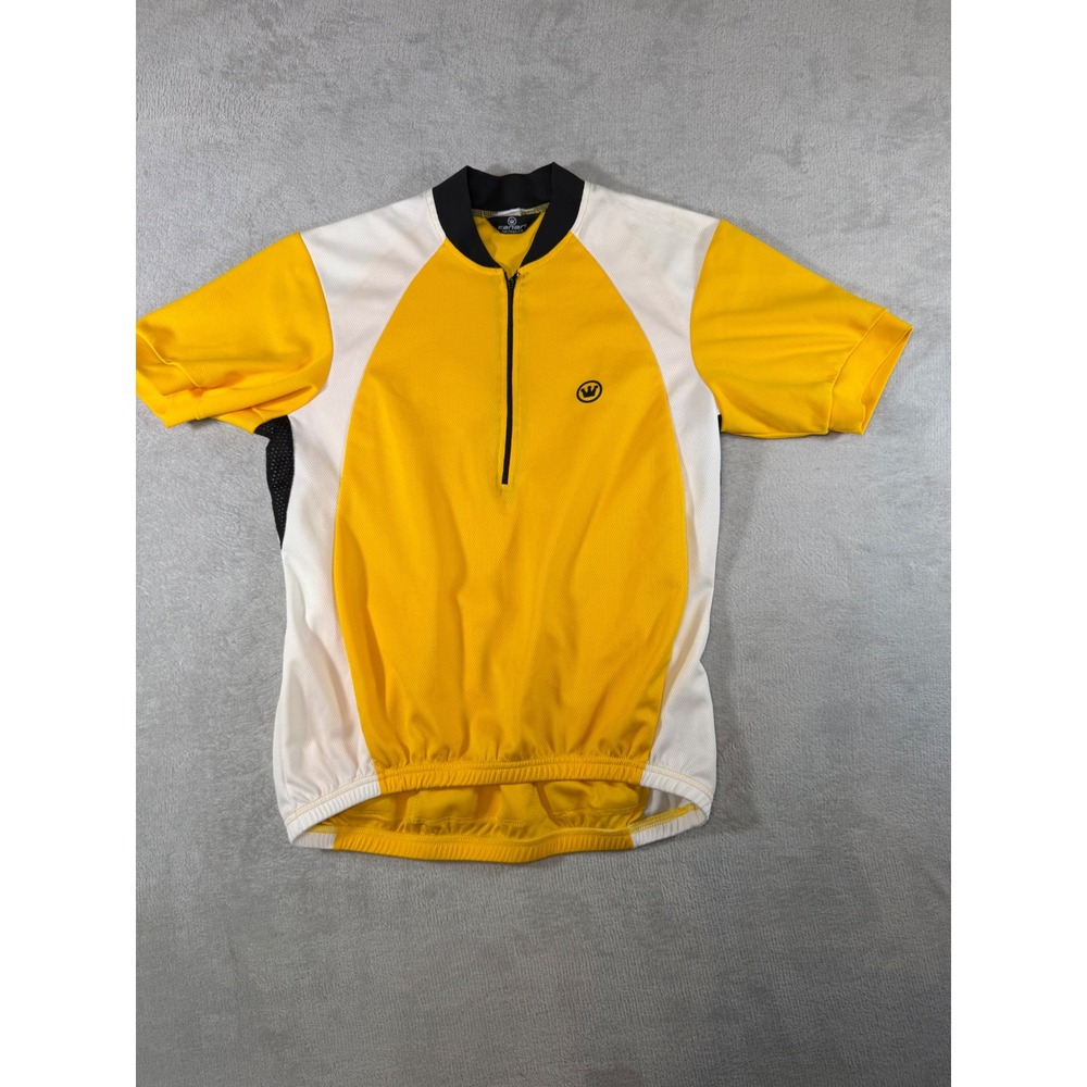 Canari Cycling Jersey Mens Medium Yellow White Black 1/4 Zip Short Sleeve Bike